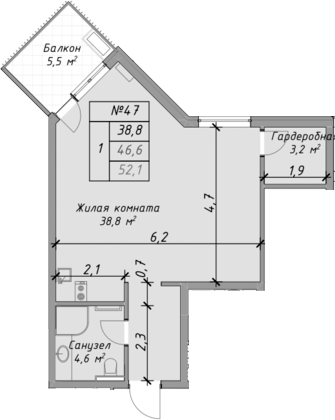Студия квартира, 46.6 м² в ЖК Оазис Азова — фото 2