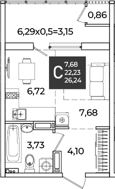 Студия, 22.23 м², 13/18 этаж, ЖК «Образцово»