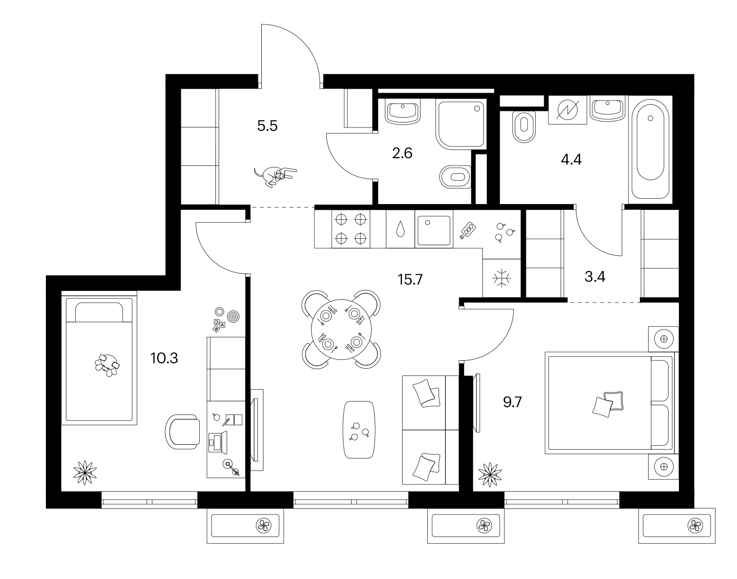 2-комн., 51.6 м², 3/25 этаж, ЖК «Ярославский»
