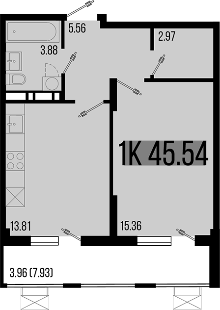1-комн. квартира, 41.58 м² в ЖК Цветной бульвар — фото 2