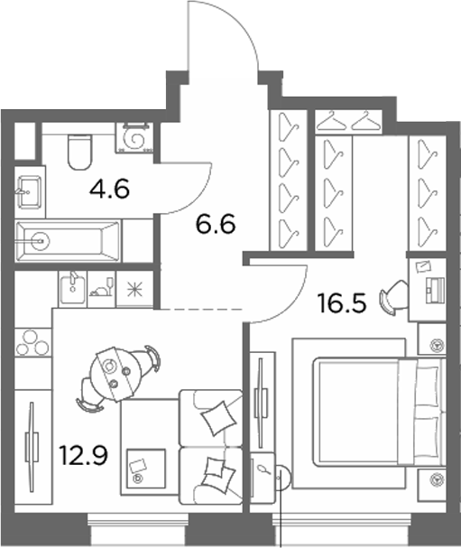 1-комн., 40.6 м², 2/6 этаж, ЖК «Станиславский»