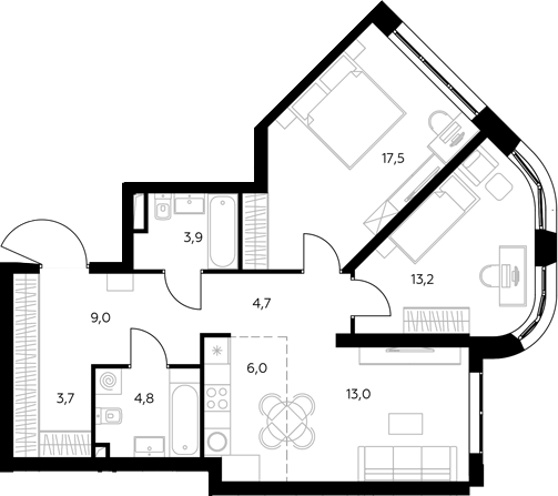 3-комн., 78.6 м², 20/43 этаж, ЖК «Адмирал»