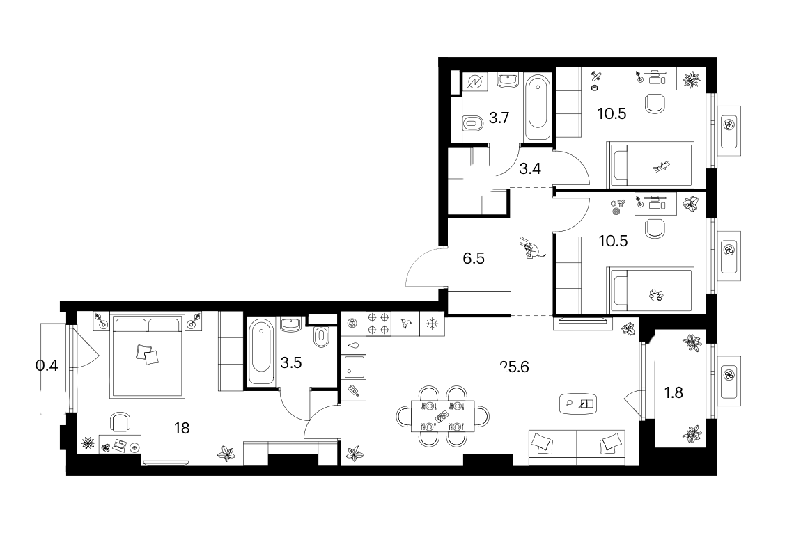 3-комн. Белая Дача парк