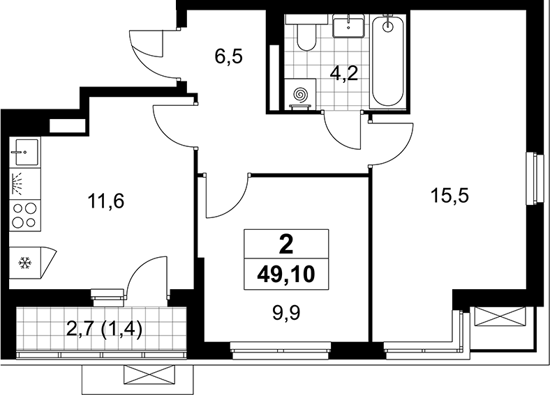2-комн., 47.7 м², 4/12 этаж, ЖК «Деснаречье»