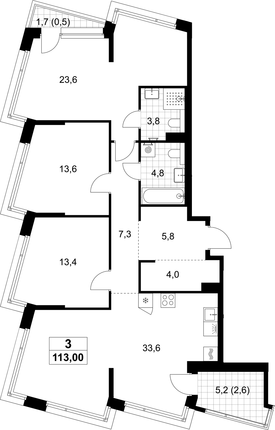 4+ комнаты, 109.9 м², 3/6 этаж, ЖК «Хольм»