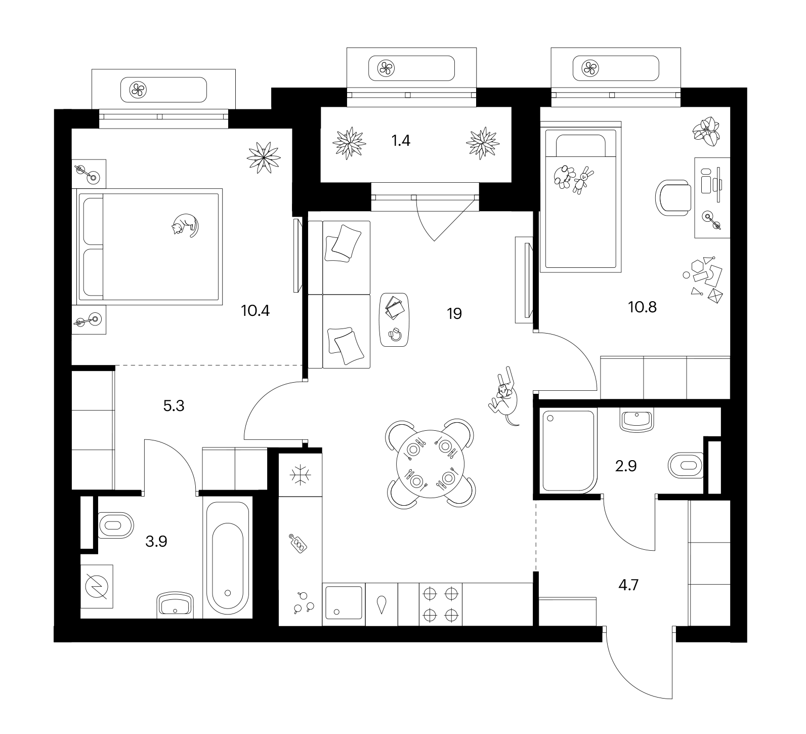 2-комн., 57 м², 18/25 этаж, ЖК «Ярославский»