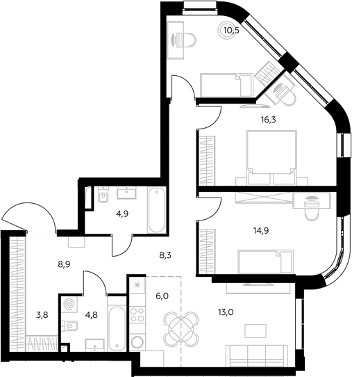 4+ комнаты, 94 м², 23/43 этаж, ЖК «Адмирал»
