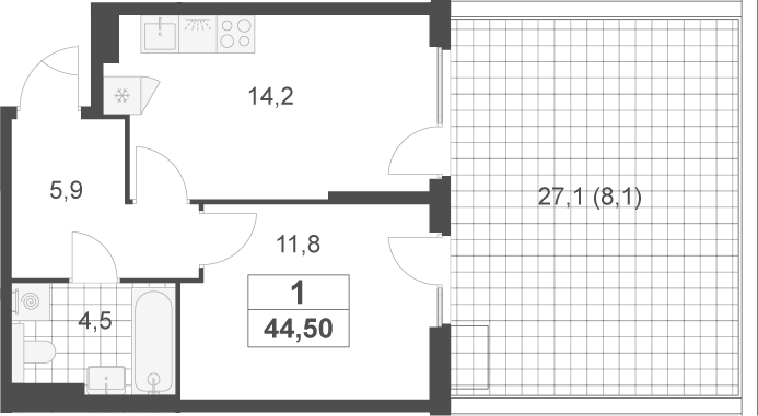 1-комн., 36.4 м², 2/17 этаж, ЖК «Скандинавия»