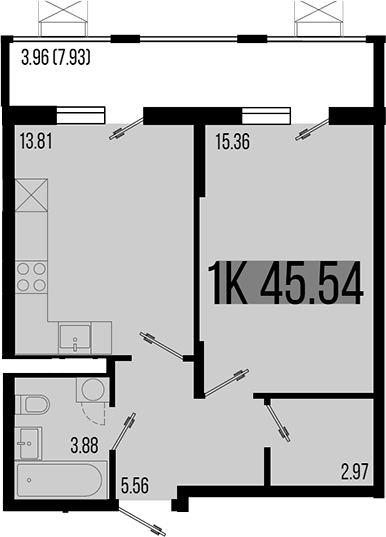 1-комн. квартира, 41.58 м² в ЖК Цветной бульвар — фото 2