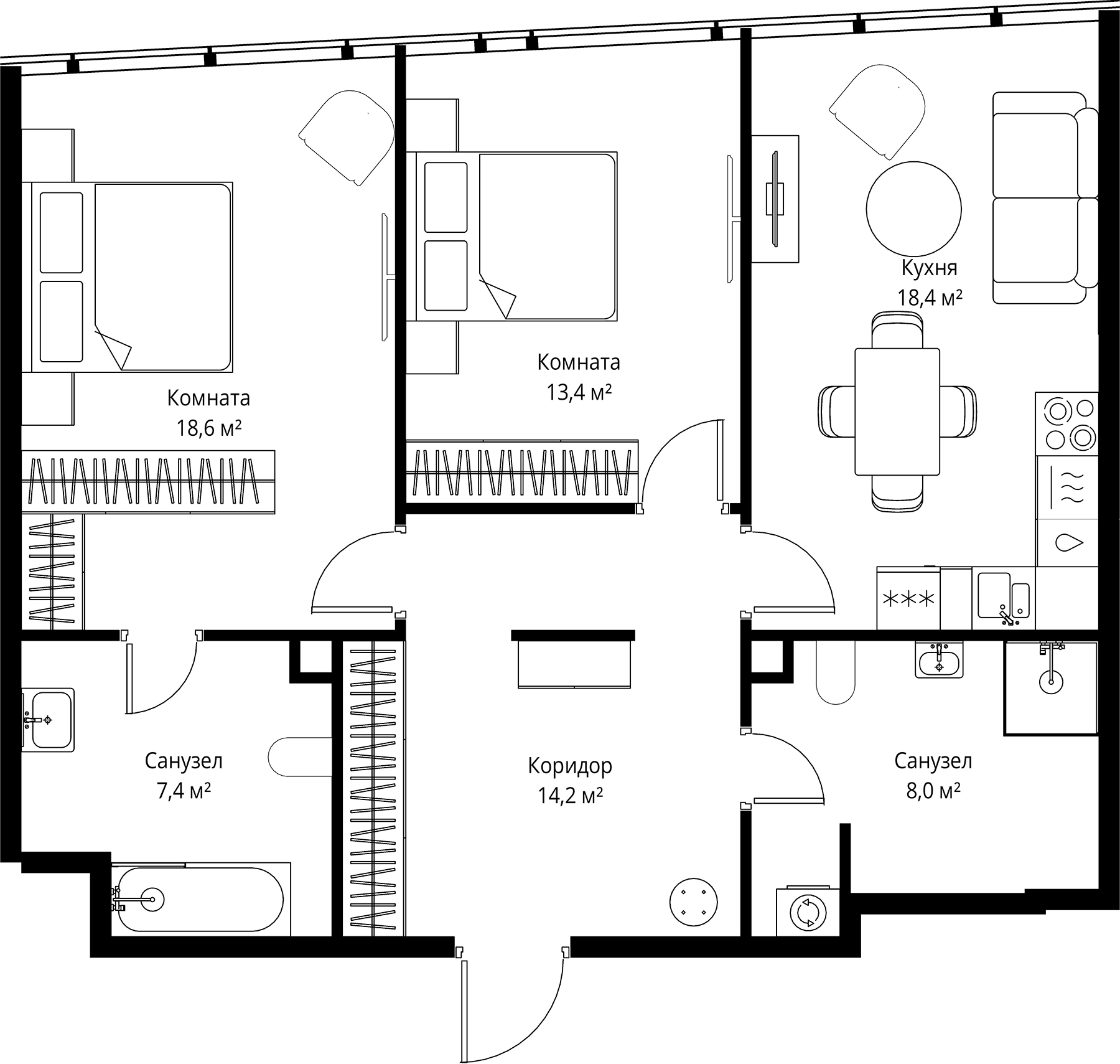 3-комн., 80 м², 74/90 этаж, ЖК «ОНЕ»