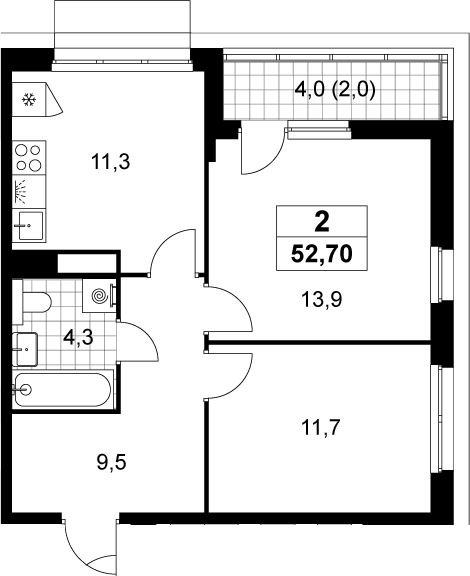 2-комн., 50.7 м², 4/15 этаж, ЖК «Деснаречье»