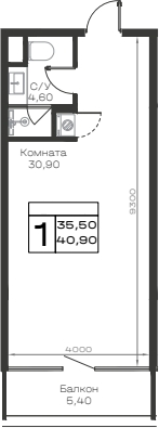 Студия, 35.5 м², 6/6 этаж, ЖК «Хако»