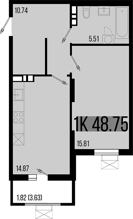 1-комн. квартира, 46.93 м² в ЖК Цветной бульвар — фото 2