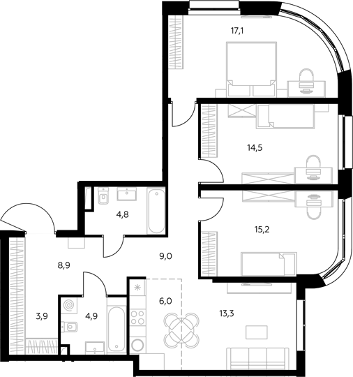 4+ комнаты, 97.5 м², 29/43 этаж, ЖК «Адмирал»
