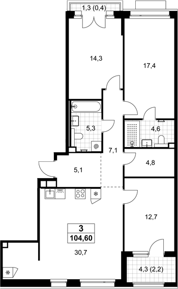 4+ комнаты, 102 м², 8/8 этаж, ЖК «Хольм»