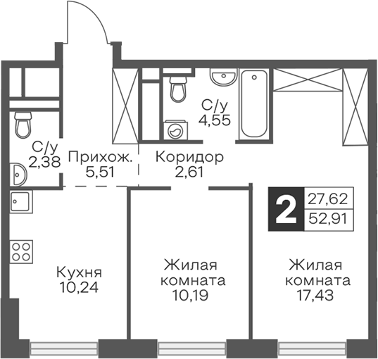 2-комн. Гранель Тринити