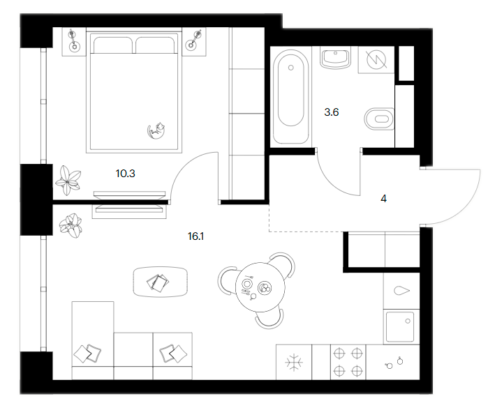 1-комн., 34 м², 9/10 этаж, ЖК «Строгино 360»