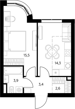 1-комн., 40.3 м², 10/43 этаж, ЖК «Адмирал»
