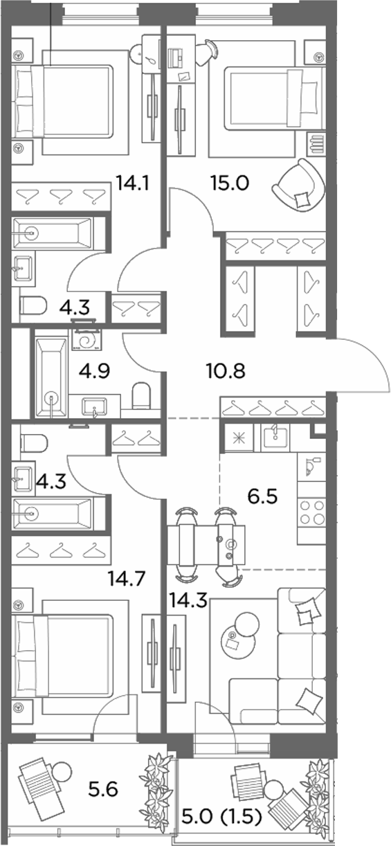4+ комнаты, 88.9 м², 1/6 этаж, ЖК «Станиславский»