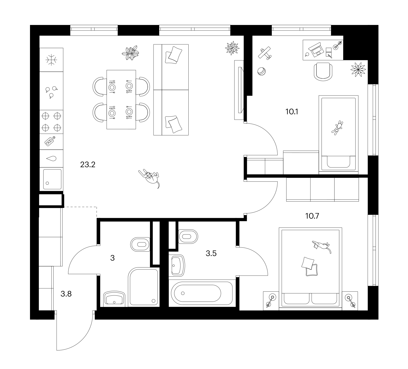 2-комн., 54.3 м², 22/25 этаж, ЖК «Ярославский»