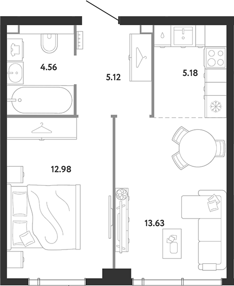 1-комн., 41.47 м², 17/26 этаж, ЖК «Ридж»