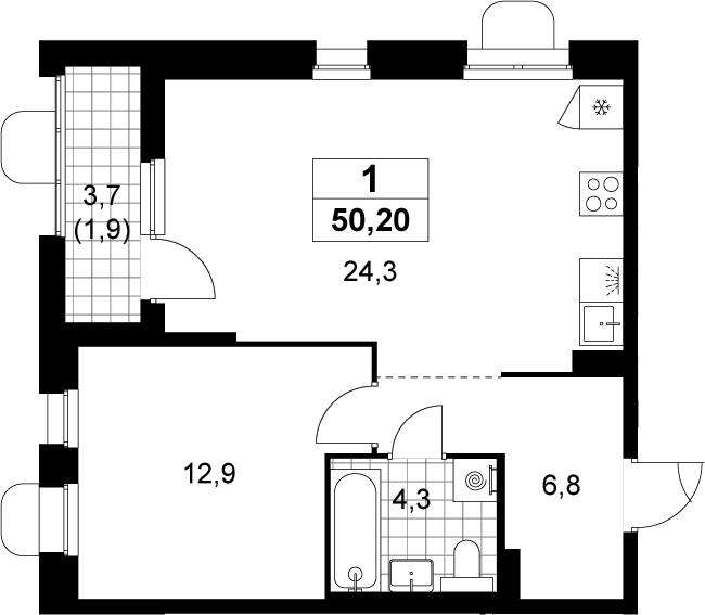 2-комн., 48.3 м², 4/14 этаж, ЖК «Прокшино»