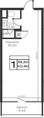 Студия, 35.5 м², 5/6 этаж, ЖК «Хако»