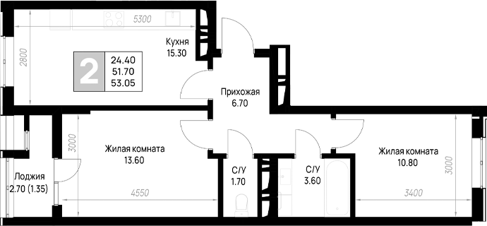 2-комн. квартира, 51.7 м² в ЖК На высоком берегу — фото 2