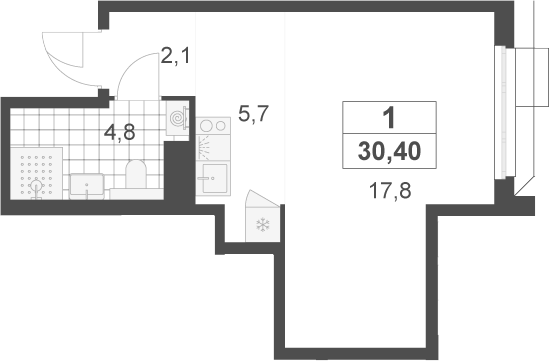 Студия, 30.4 м², 15/22 этаж, ЖК «Скандинавия»