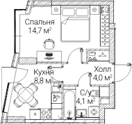 1-комн., 31.55 м², 35/60 этаж, ЖК «СЕЗАР БУДУЩЕЕ»