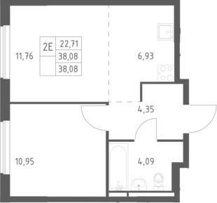 2-комн., 38.08 м², 3/17 этаж, ЖК «Мытищи Парк»