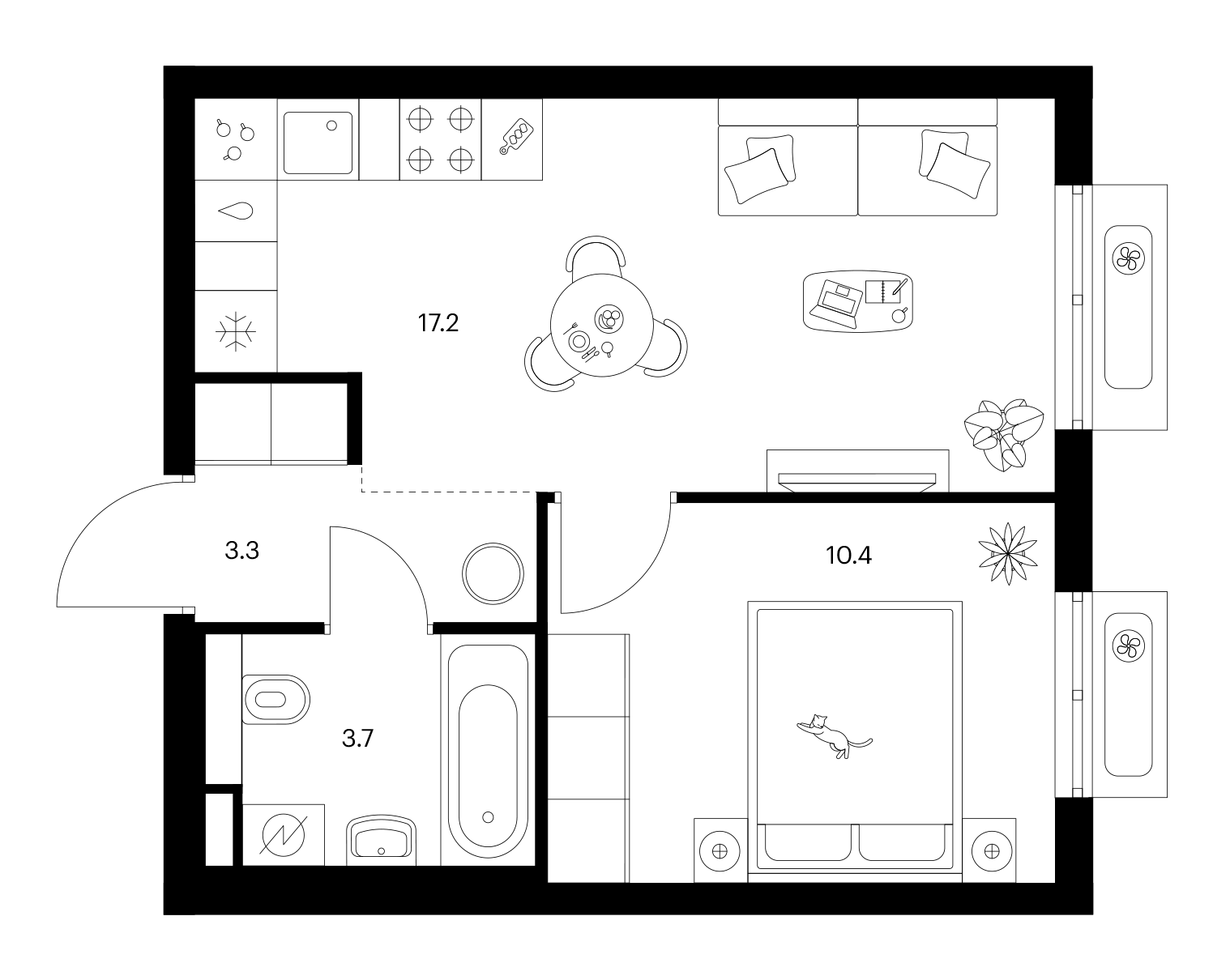 1-комн., 34.6 м², 7/25 этаж, ЖК «Ярославский»