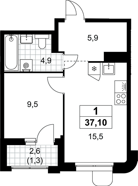 2-комн., 35.8 м², 13/16 этаж, ЖК «Прокшино»