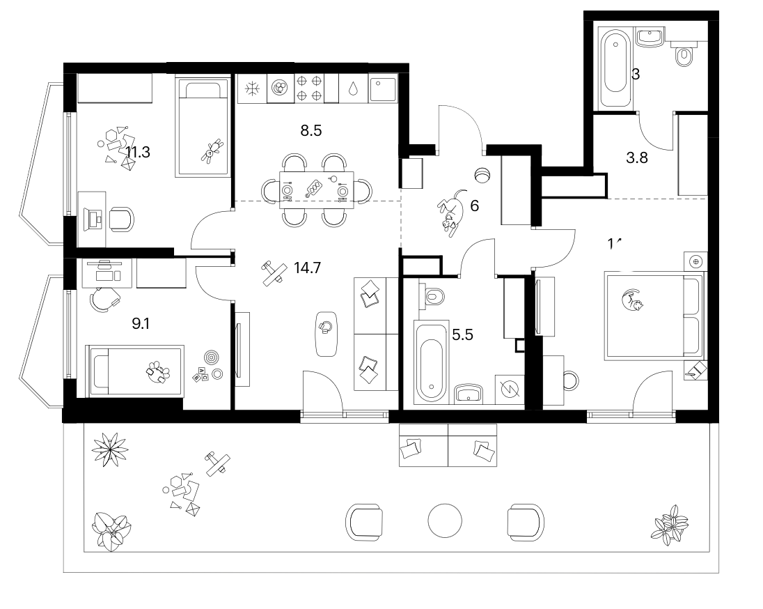 4+ комнаты, 76.3 м², 22/23 этаж, ЖК «Мичуринский парк»