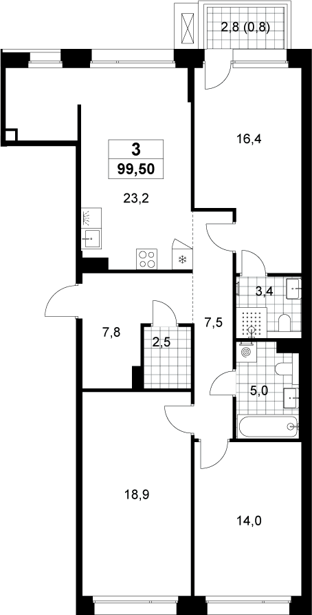 4+ комнаты, 98.7 м², 4/6 этаж, ЖК «Хольм»