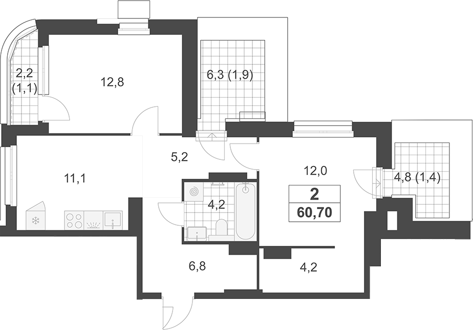 2-комн., 56.3 м², 19/19 этаж, ЖК «Южные сады»