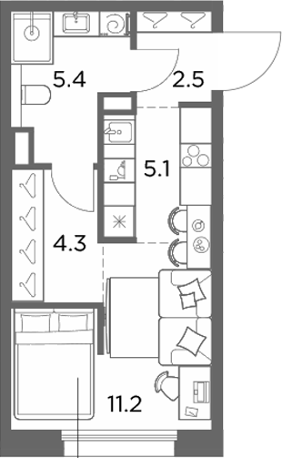 Студия, 28.5 м², 4/6 этаж, ЖК «Станиславский»