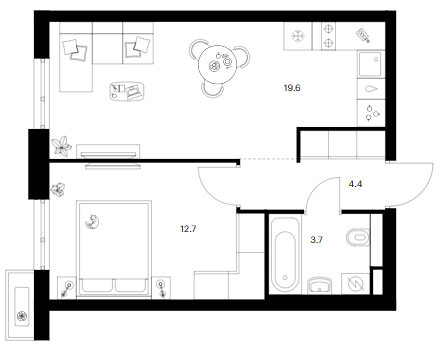 1-комн., 40.4 м², 9/12 этаж, ЖК «Зеленый парк»