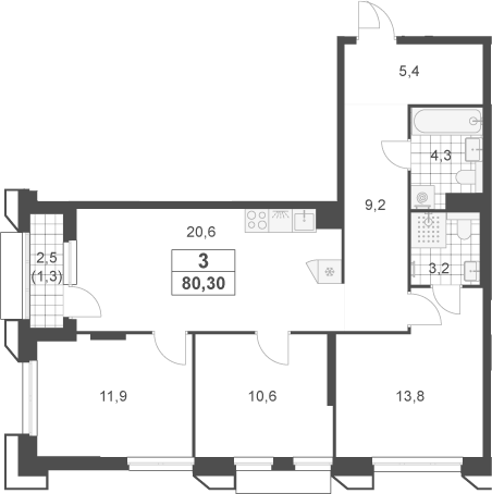 4+ комнаты, 79 м², 16/23 этаж, ЖК «Южные сады»