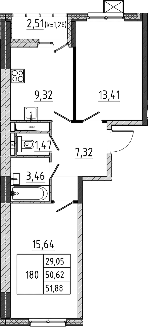 2-комн., 50.62 м², 12/17 этаж, ЖК «Поварово-Молодежный-2»