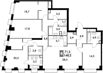 4+ комнаты, 148.2 м², 31/43 этаж, ЖК «Сидней Сити»