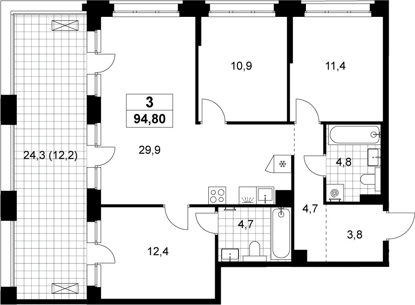 4+ комнаты, 82.6 м², 10/13 этаж, ЖК «Хольм»