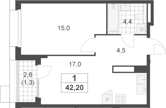 2-комн., 40.9 м², 8/17 этаж, ЖК «Скандинавия»