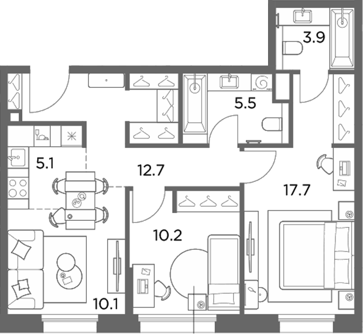 3-комн., 65.2 м², 2/6 этаж, ЖК «Станиславский»