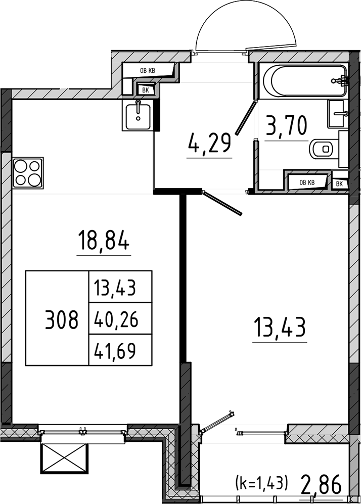 2-комн., 40.26 м², 6/17 этаж, ЖК «Поварово-Молодежный-2»