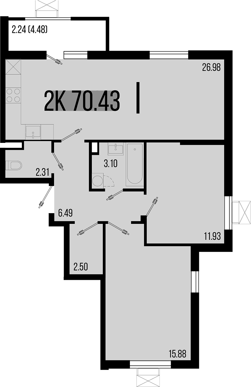 2-комн. квартира, 68.19 м² в ЖК Цветной бульвар — фото 2