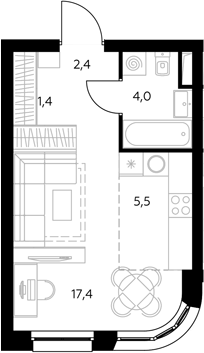 Студия, 31 м², 24/43 этаж, ЖК «Адмирал»