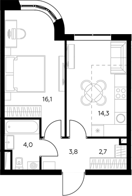 1-комн., 42 м², 32/43 этаж, ЖК «Адмирал»