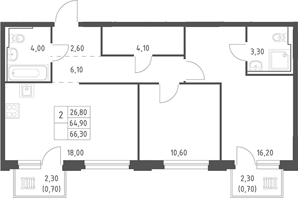 3-комн., 64.9 м², 20/20 этаж, ЖК «Химки Парк»