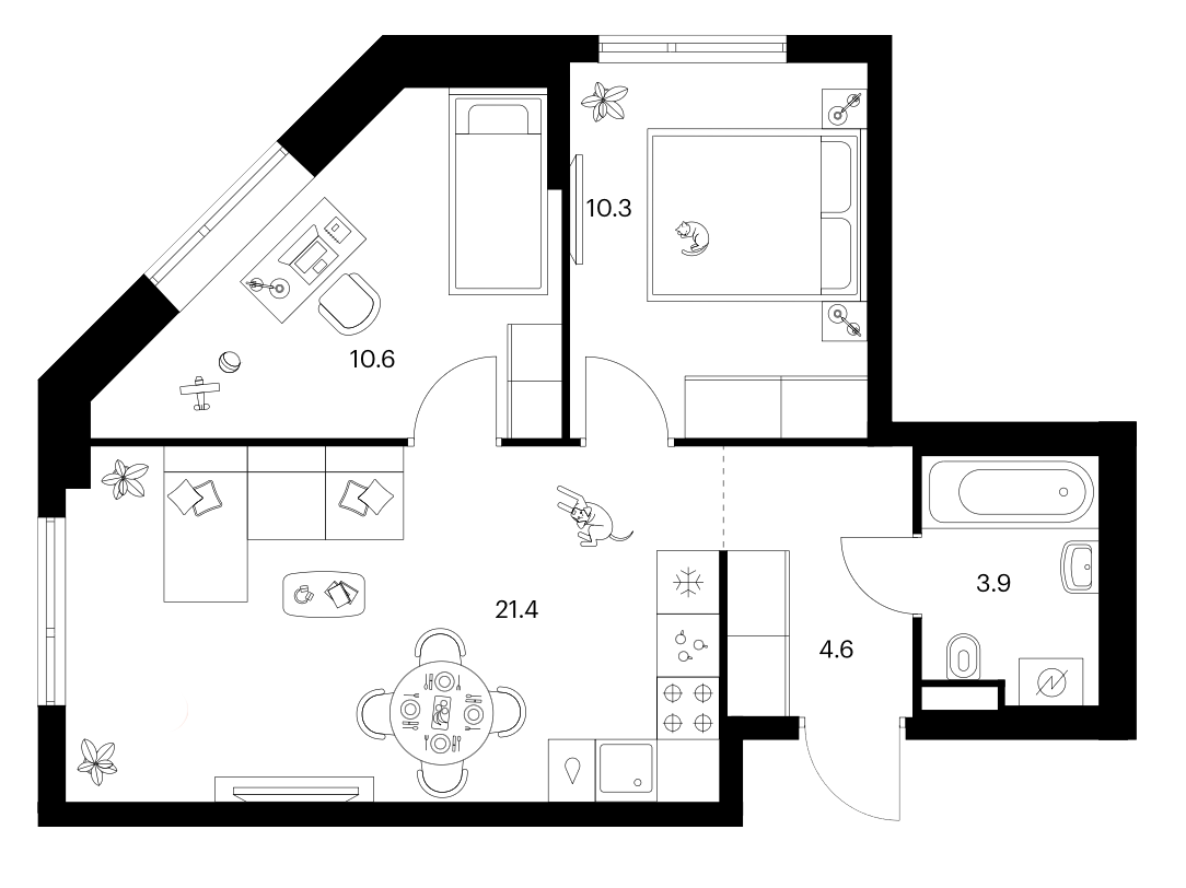 2-комн., 50.8 м², 18/18 этаж, ЖК «Белая Дача парк»